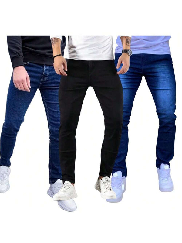 Kit 3 Calças Jeans Masculina Skinny Elastano Lycra Reforçada Premium